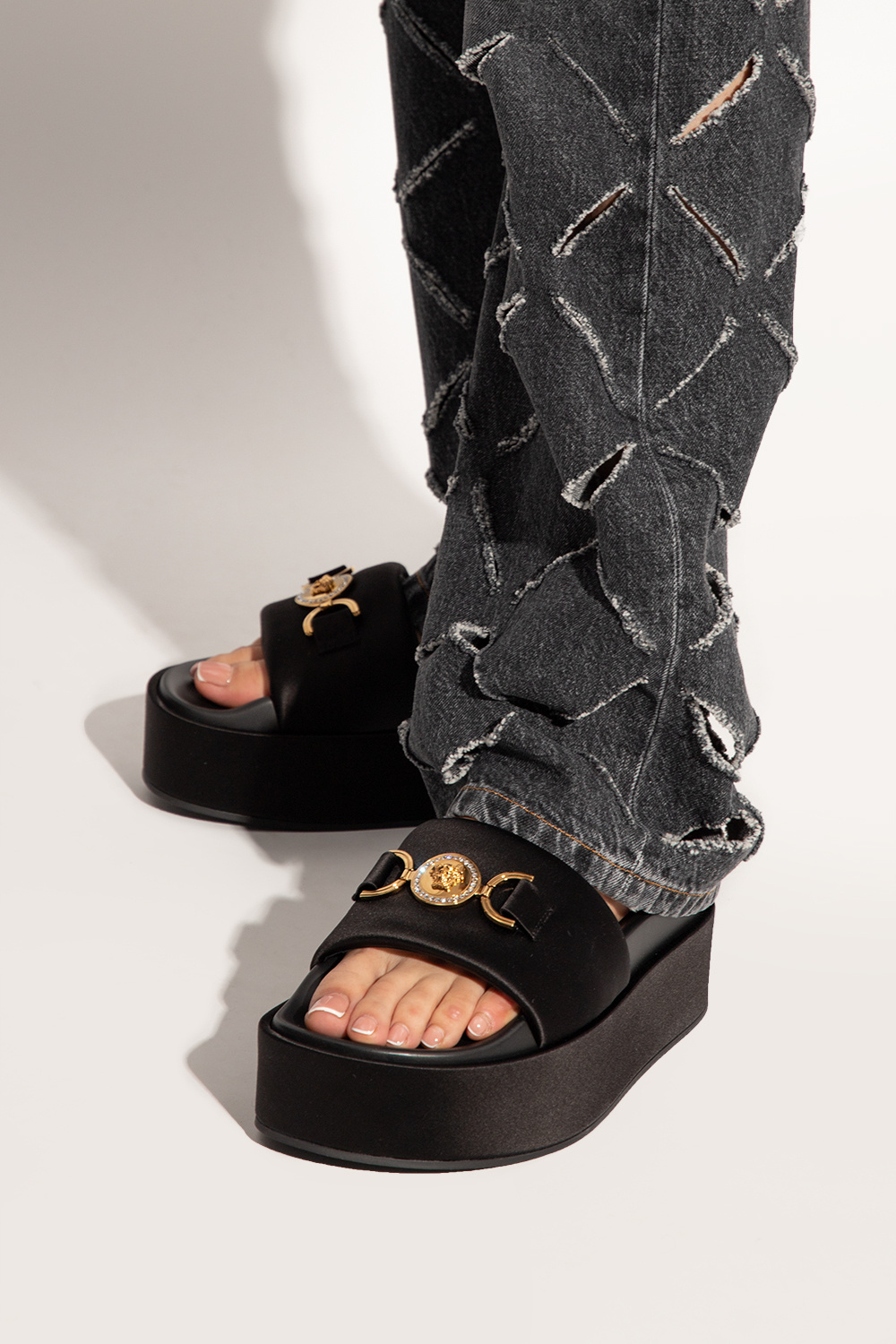 Black 'Medusa Biggie' platform sandals Versace
